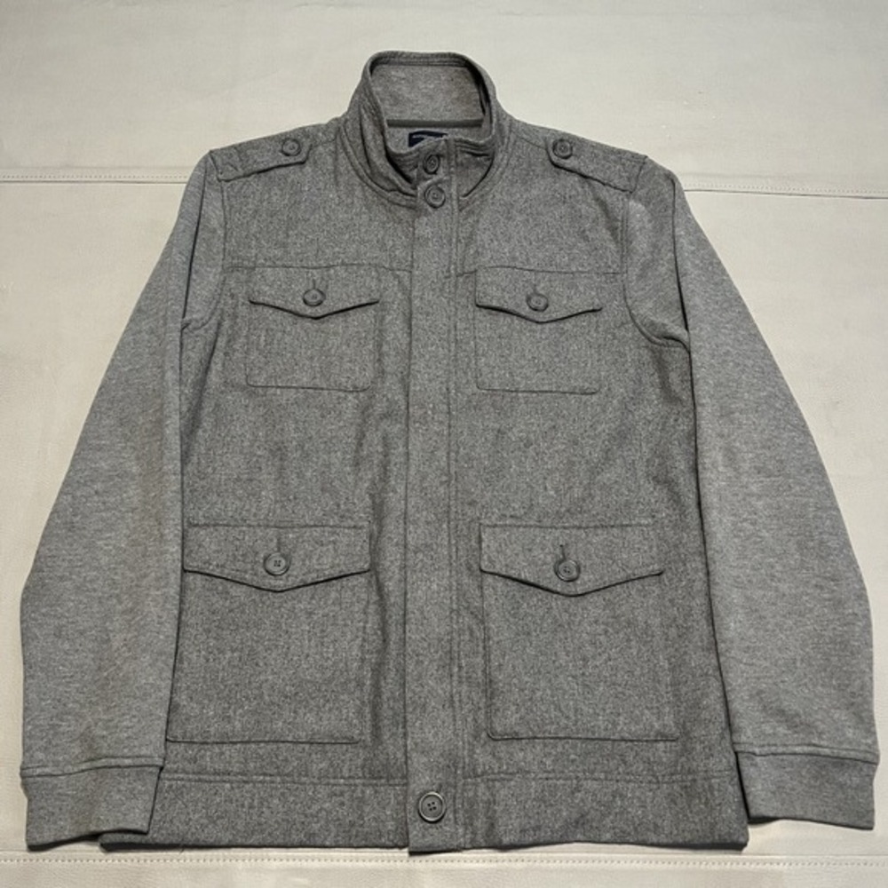 Banana Republic Four Pocket Knit Wool Jacket Sweater Men Zip Gray Shacket-L-9383